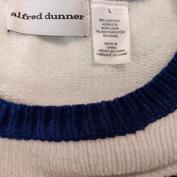 Alfred Dunner Chenille Stripe Beaded Sweater Sz L Blue White Black Gray Crewneck - Picture 9 of 11